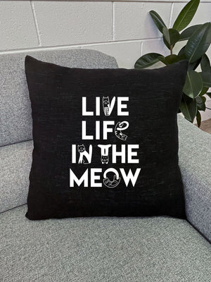 Live Life In The Meow Linen Cushion Cover