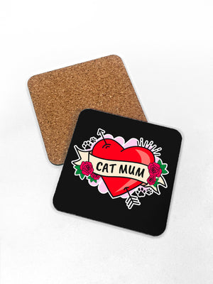 Cat Mum Heart Tattoo Coaster