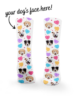 Custom Candy Hearts Pet Face Crew Socks