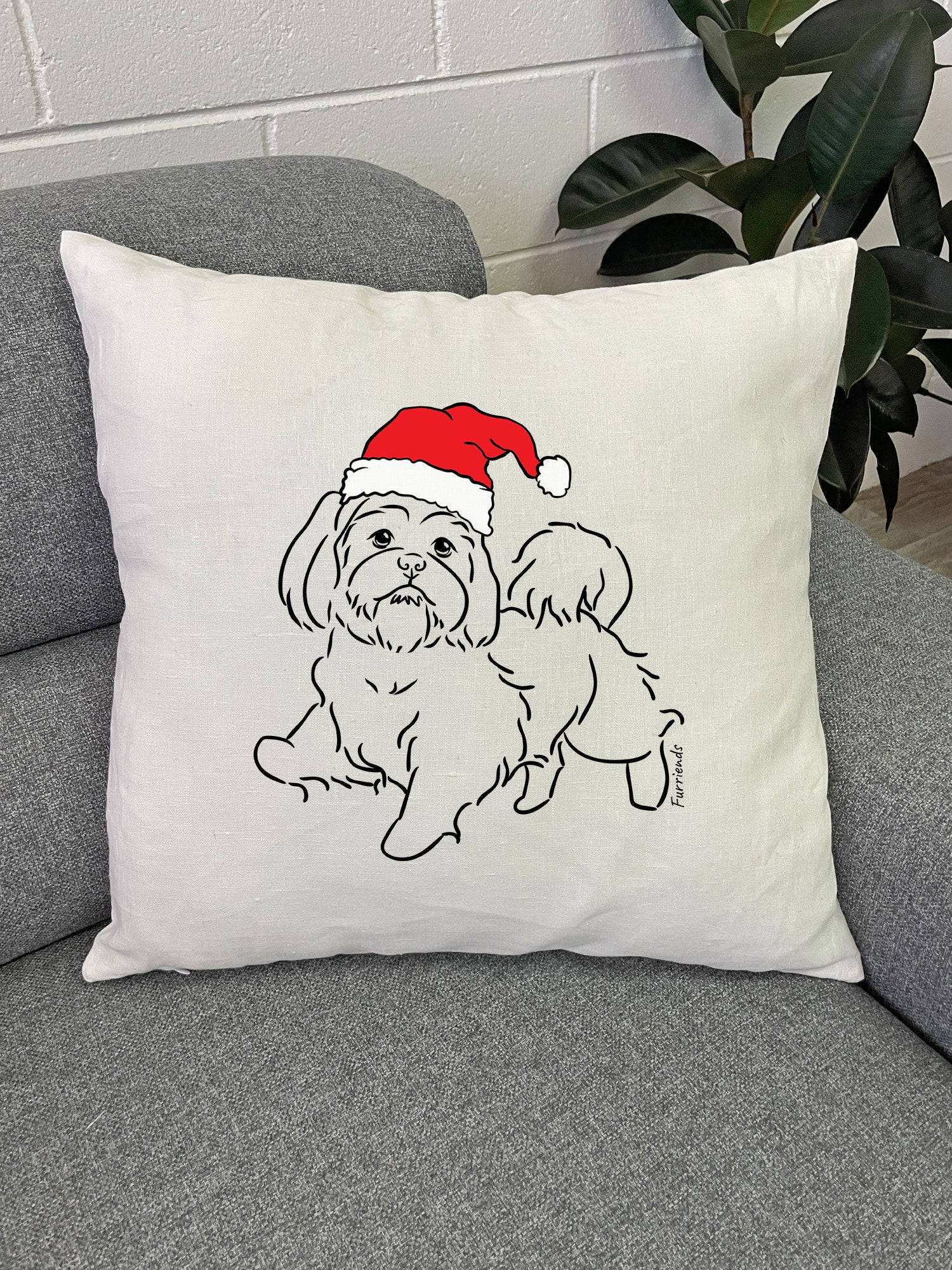 Shih Tzu Christmas Edition Linen Cushion Cover