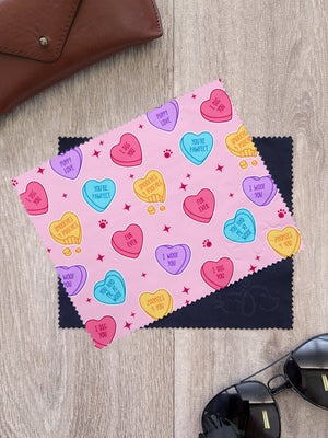 Candy Hearts - Dog Microfibre Suede Glasses Cleaning Cloths (Twinpack)