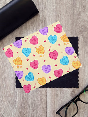 Candy Hearts - Dog Microfibre Suede Glasses Cleaning Cloths (Twinpack)