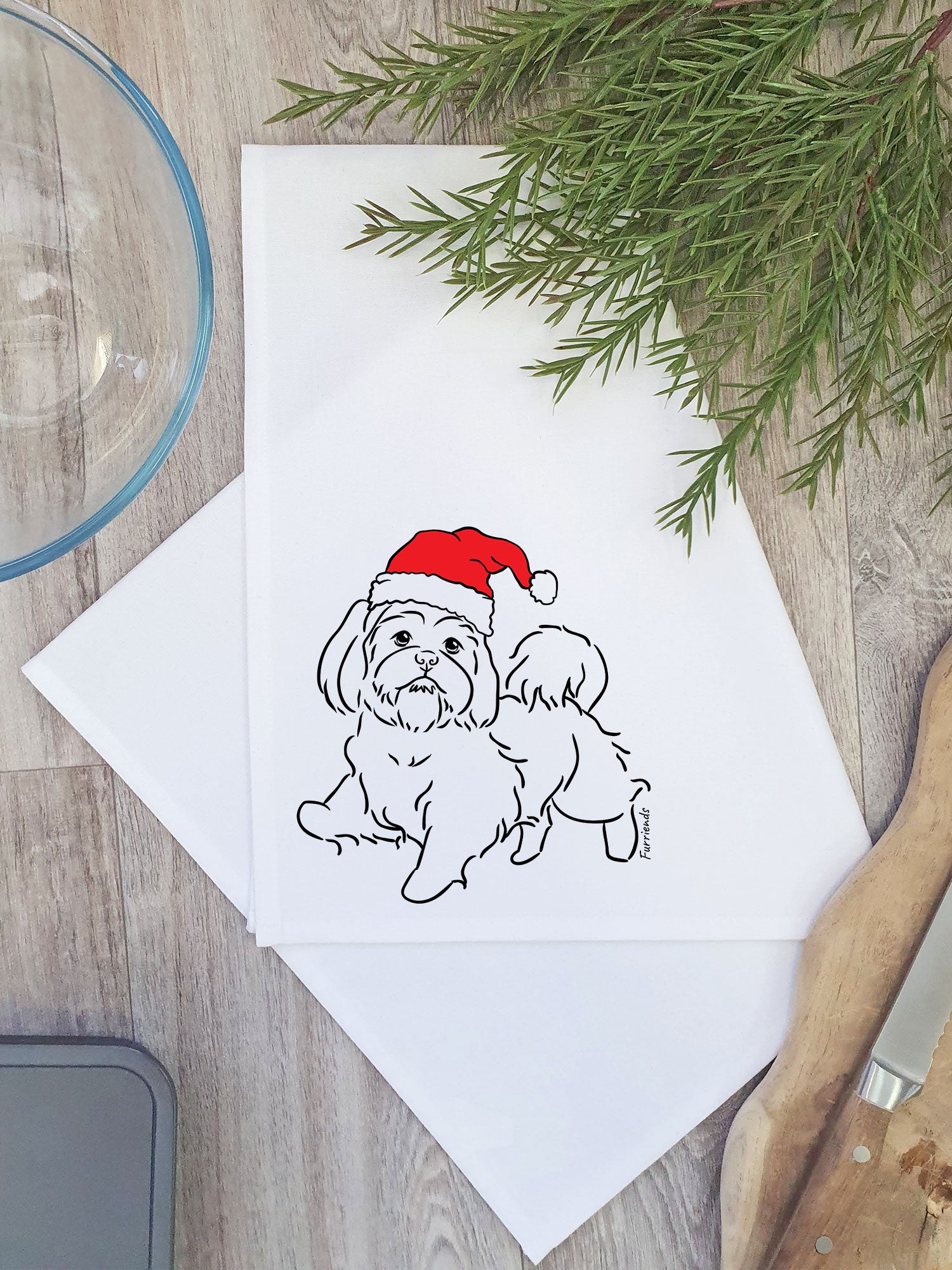 Shih Tzu Christmas Edition Tea Towel