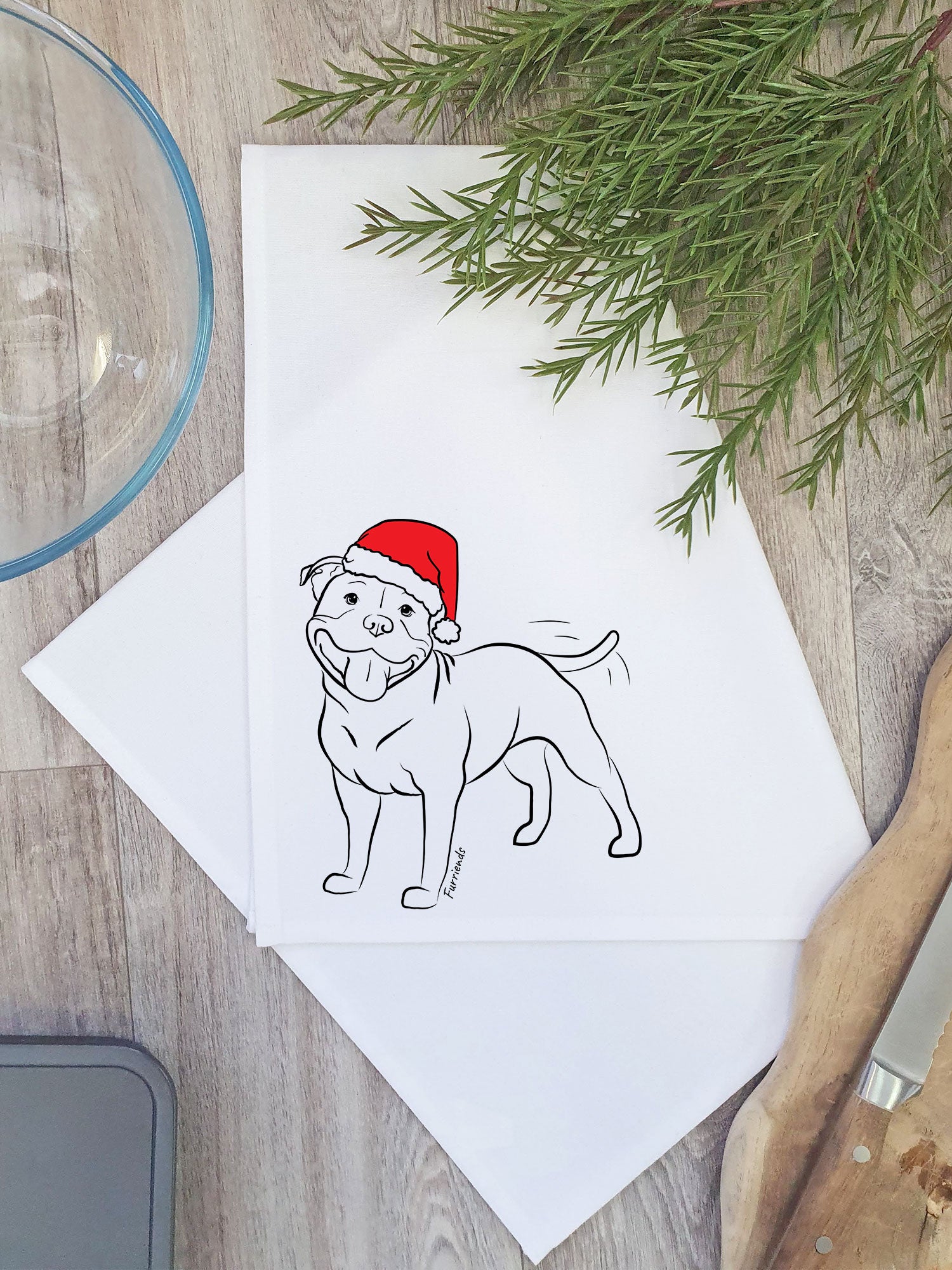 Staffordshire Bull Terrier Christmas Edition Tea Towel