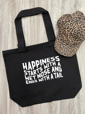 Happiness Starts With A Wet Nose And Ends With A Tail Cotton Canvas Shoulder Tote Bag