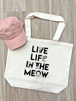 Live Life In The Meow Cotton Canvas Shoulder Tote Bag