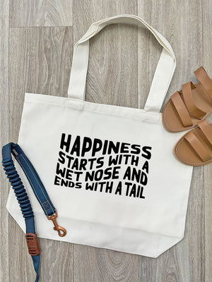 Happiness Starts With A Wet Nose And Ends With A Tail Cotton Canvas Shoulder Tote Bag