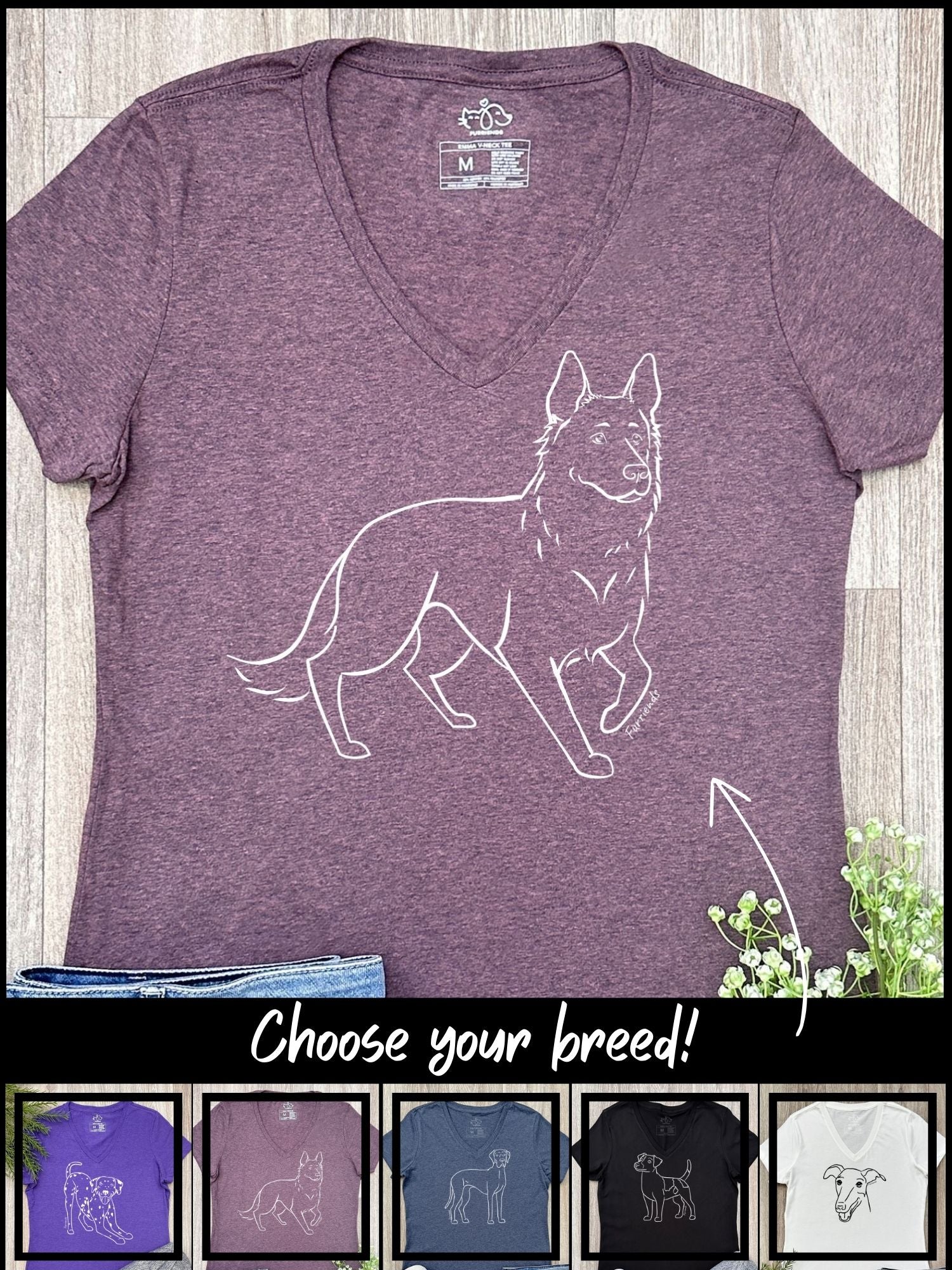Dog Breed Emma V-Neck Tee (Customisable)