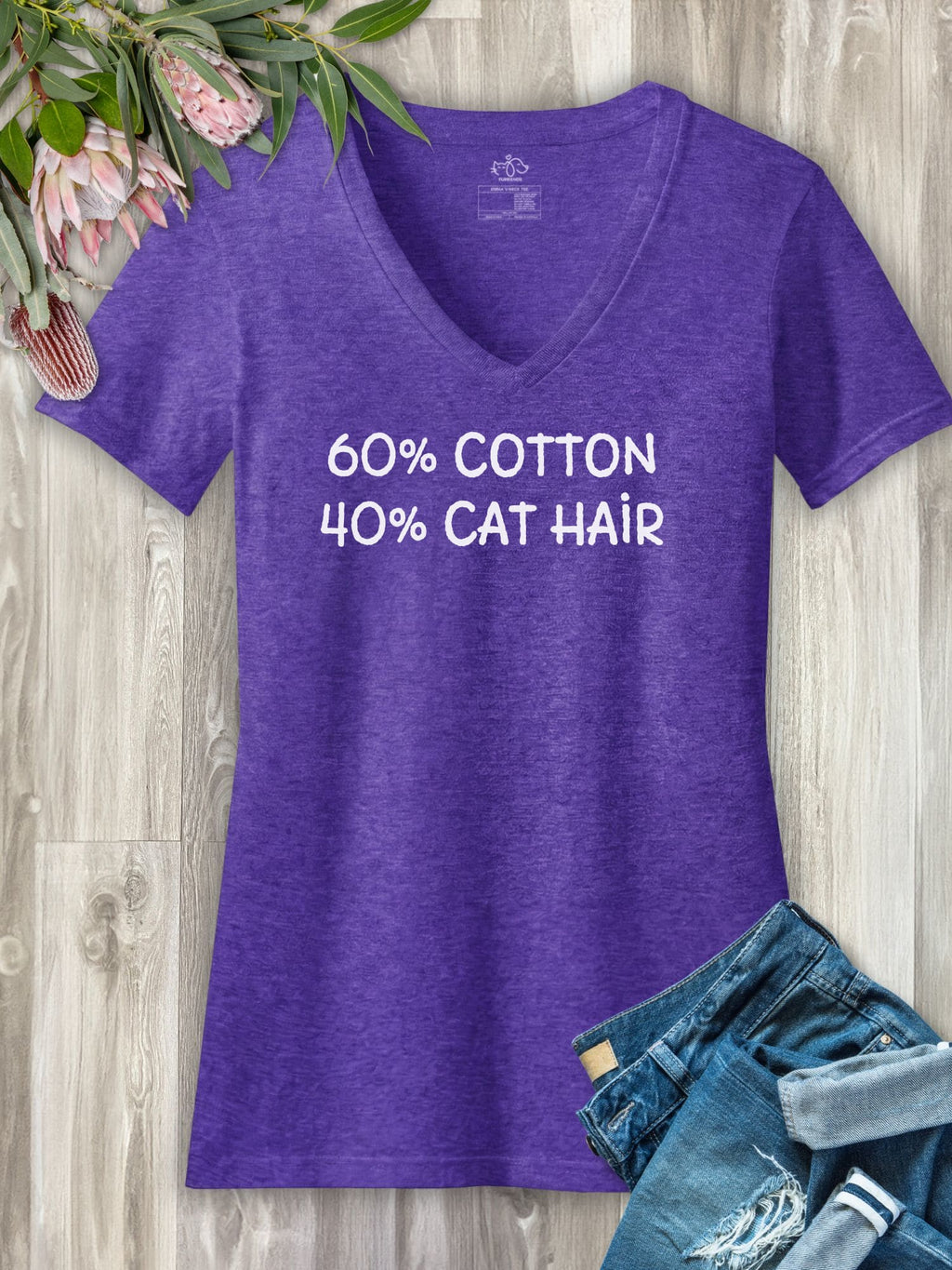 "60% Cotton, 40% Cat Hair" Emma Women's V-Neck Tee