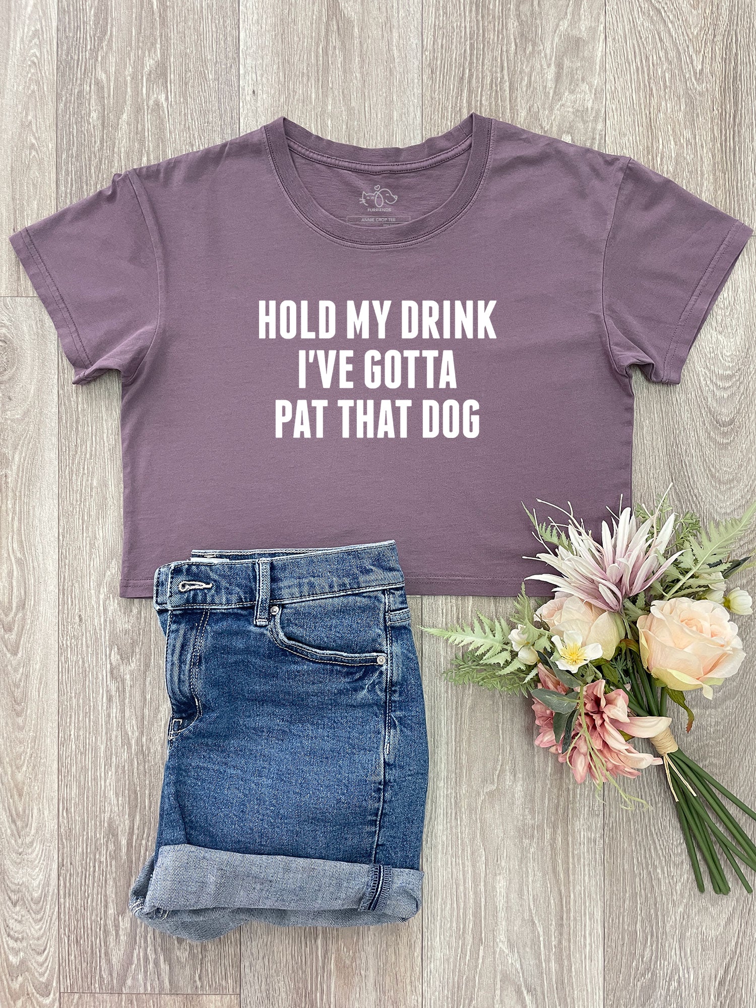 Hold My Drink I've Gotta Pat That Dog Annie Crop Tee
