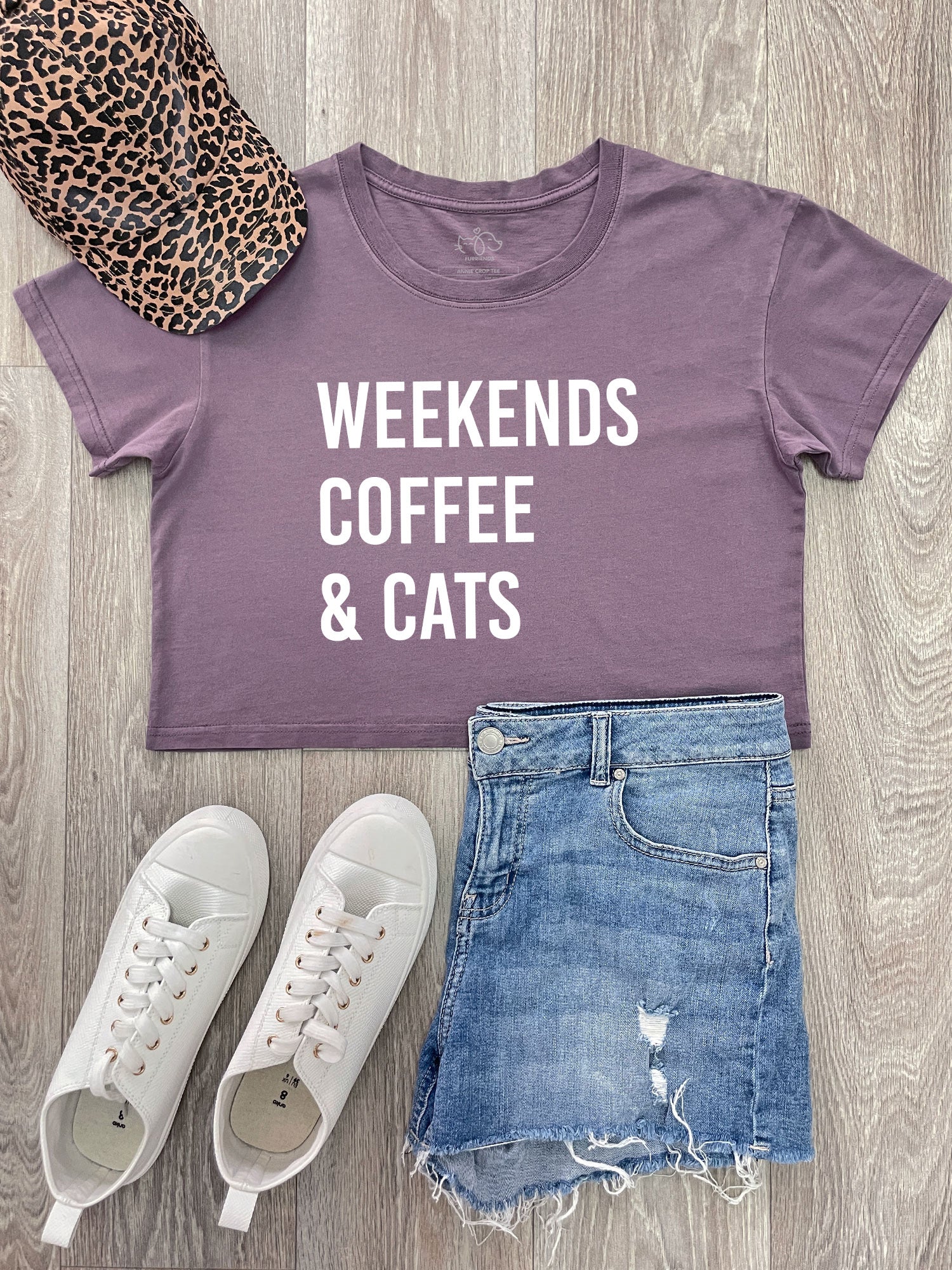 Weekends Coffee & Cats Annie Crop Tee