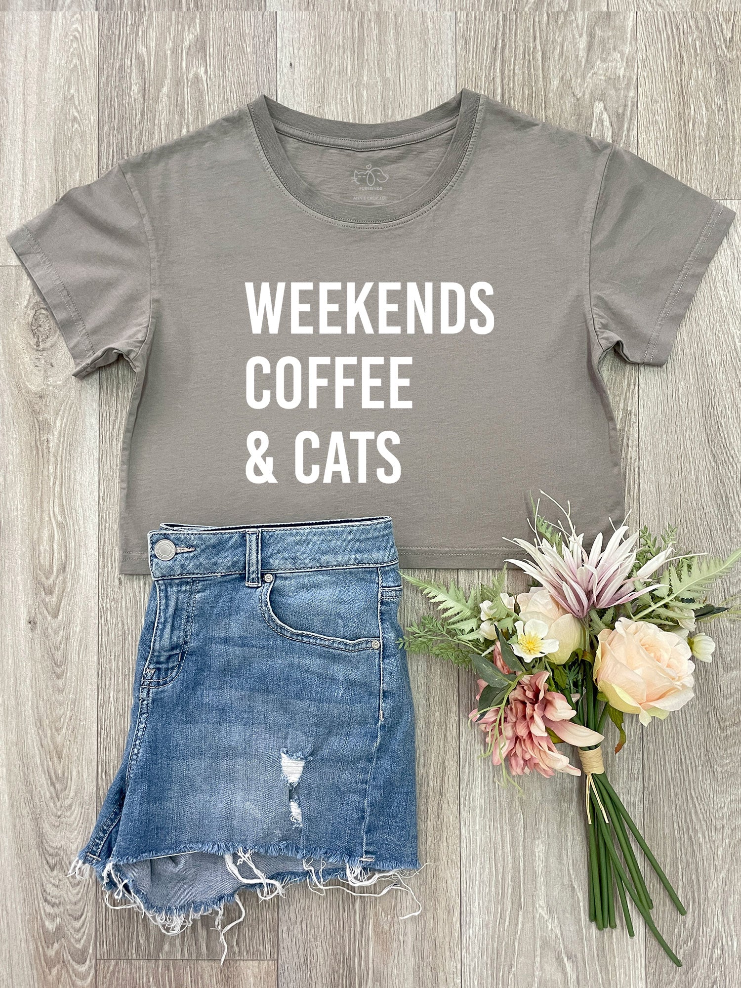 Weekends Coffee & Cats Annie Crop Tee