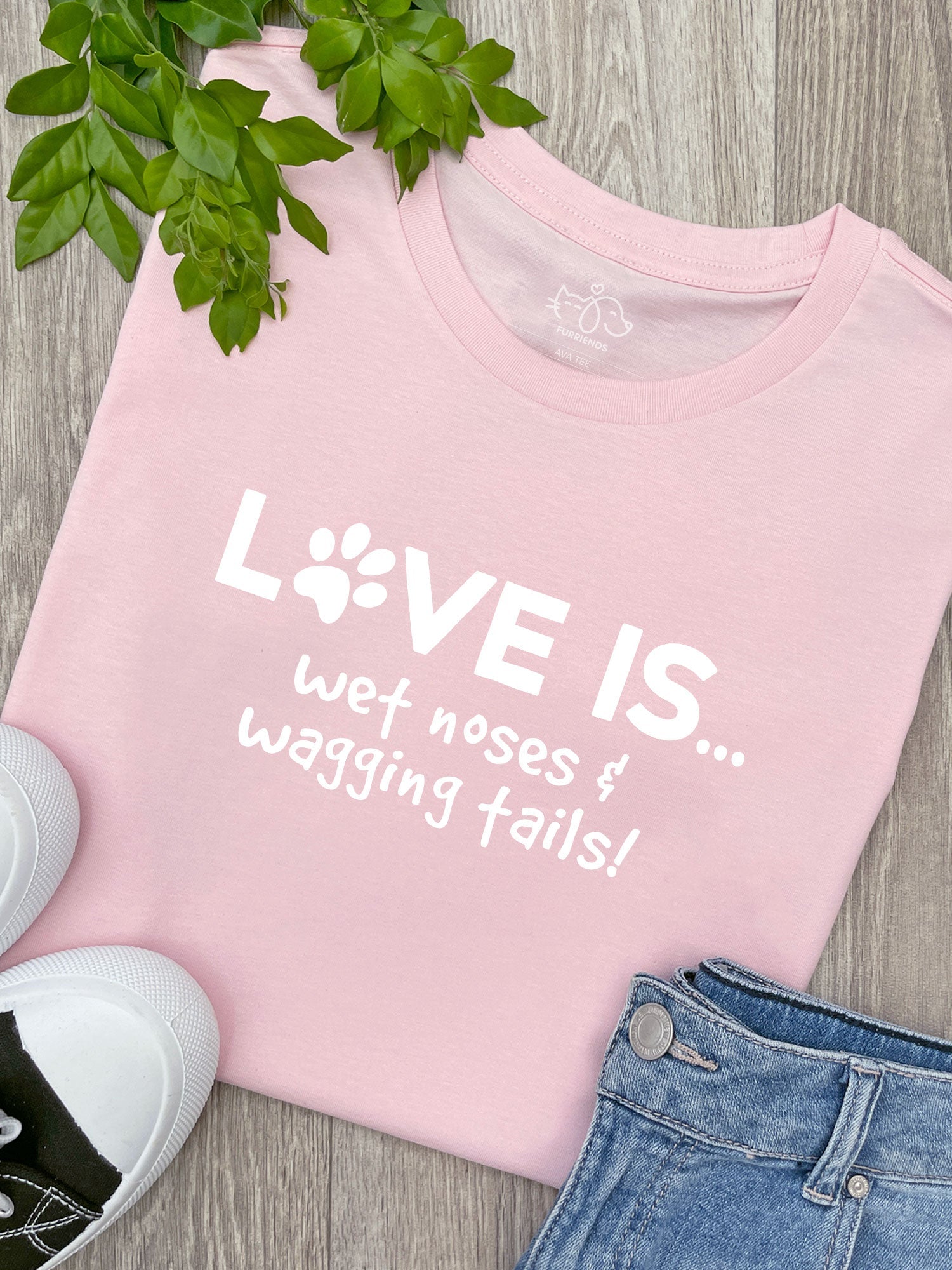 Love Is... Wet Noses & Wagging Tails! Ava Women's Regular Fit Tee (SIZE S, PINK) ***SALE***