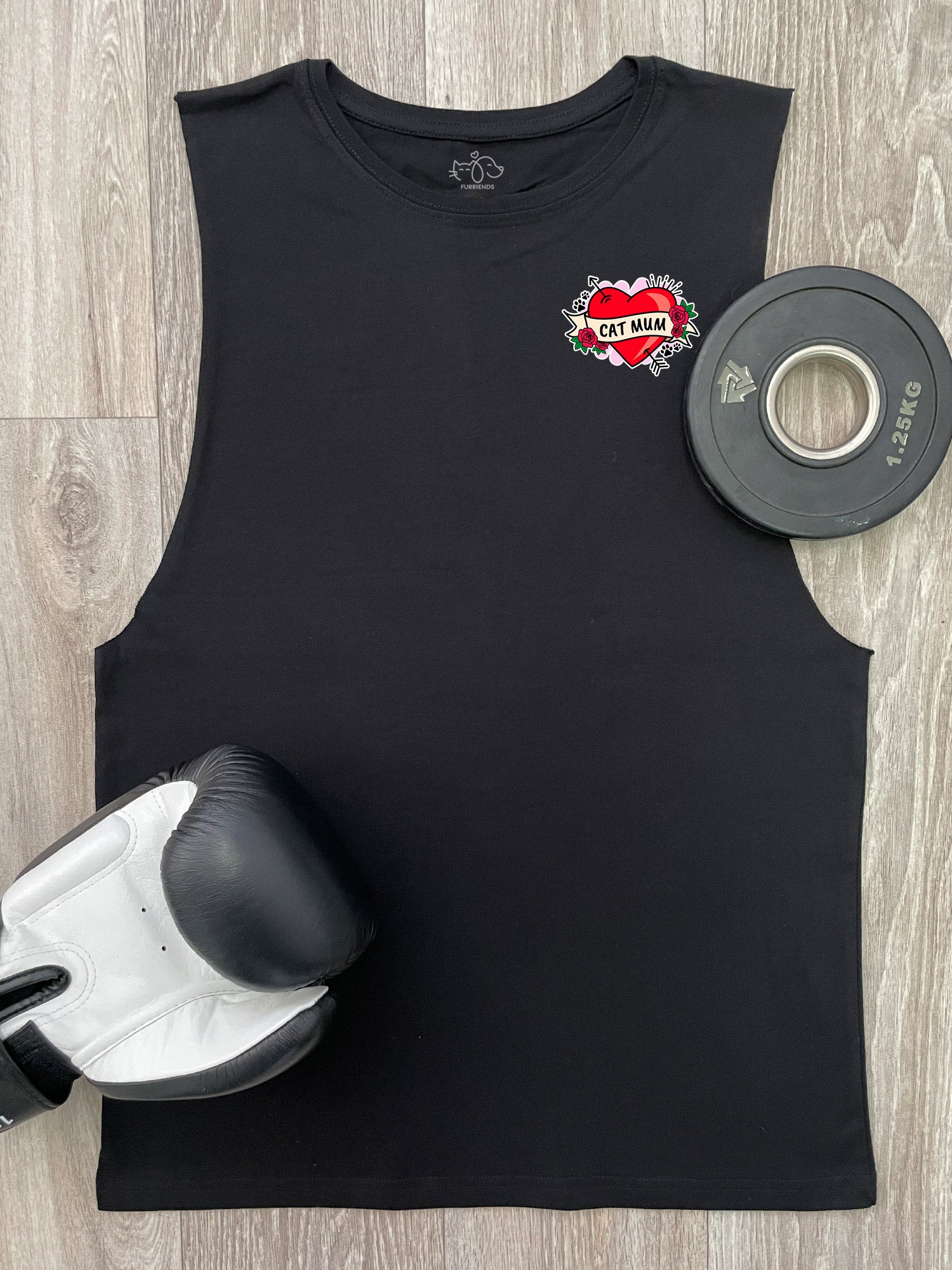 Cat Mum Heart Tattoo Axel Drop Armhole Muscle Tank