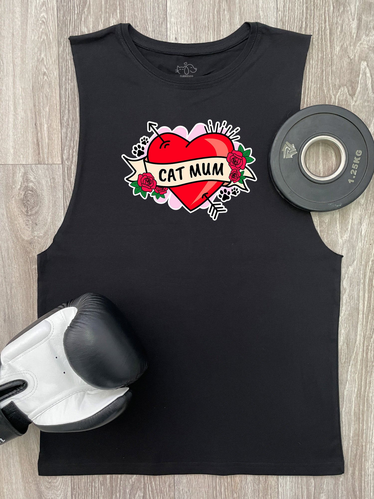 Cat Mum Heart Tattoo Axel Drop Armhole Muscle Tank