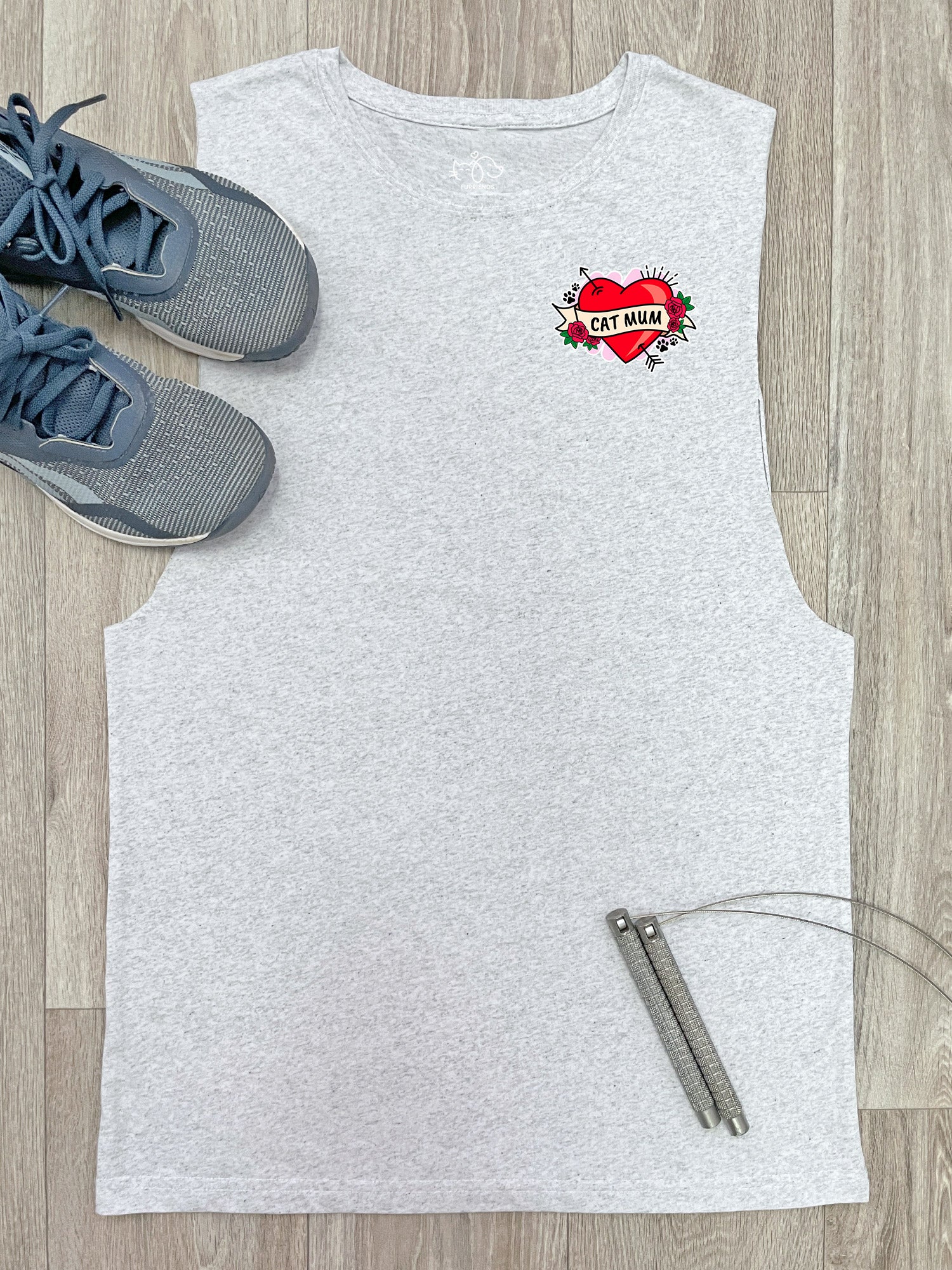 Cat Mum Heart Tattoo Axel Drop Armhole Muscle Tank