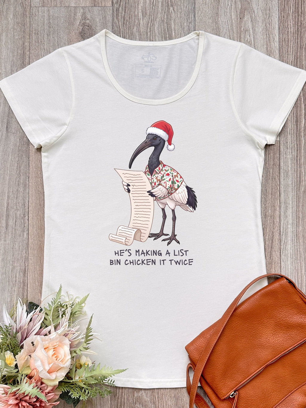 Bin Chicken It Twice Natural Remi tee with black lettering