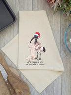 Bin Chicken It Twice Natural tea towel with black lettering