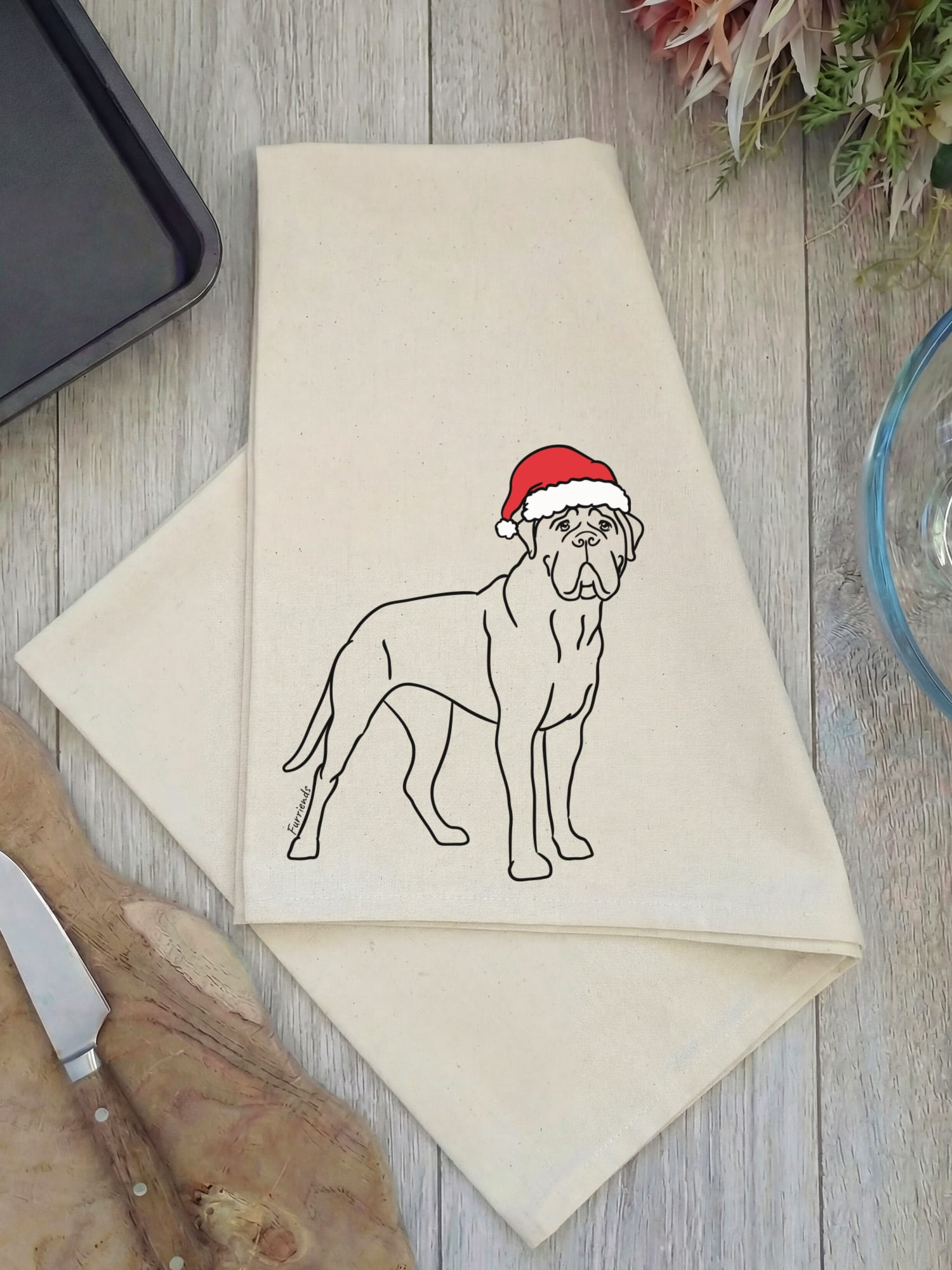 Bullmastiff Christmas Edition Tea Towel
