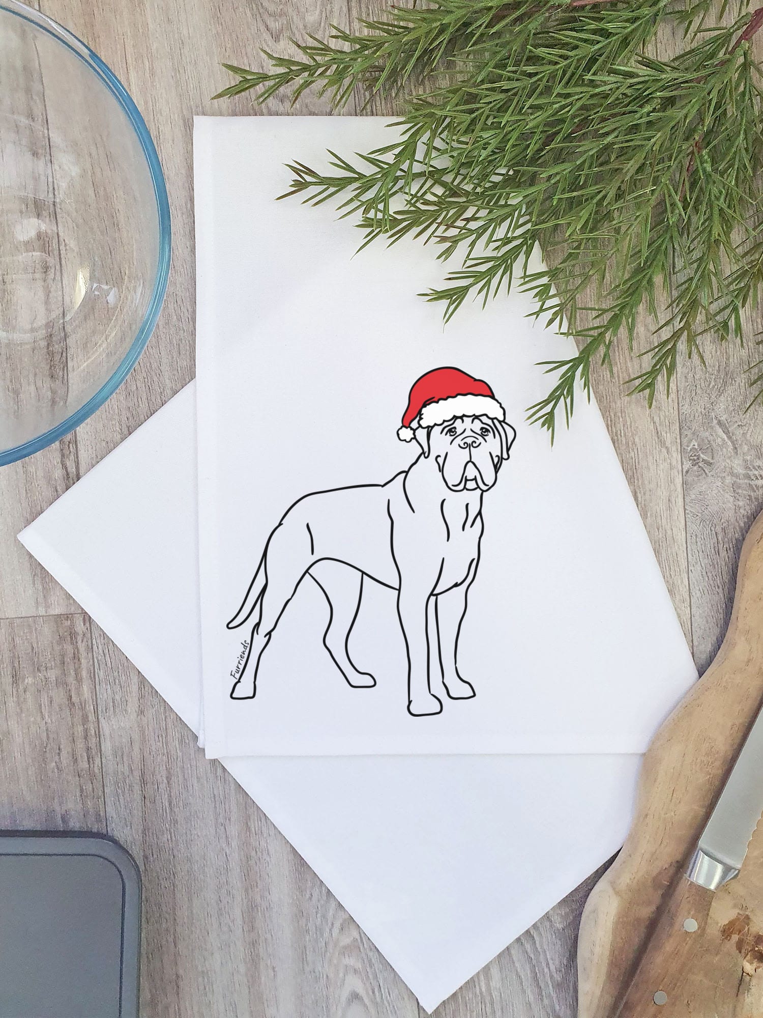 Bullmastiff Christmas Edition Tea Towel