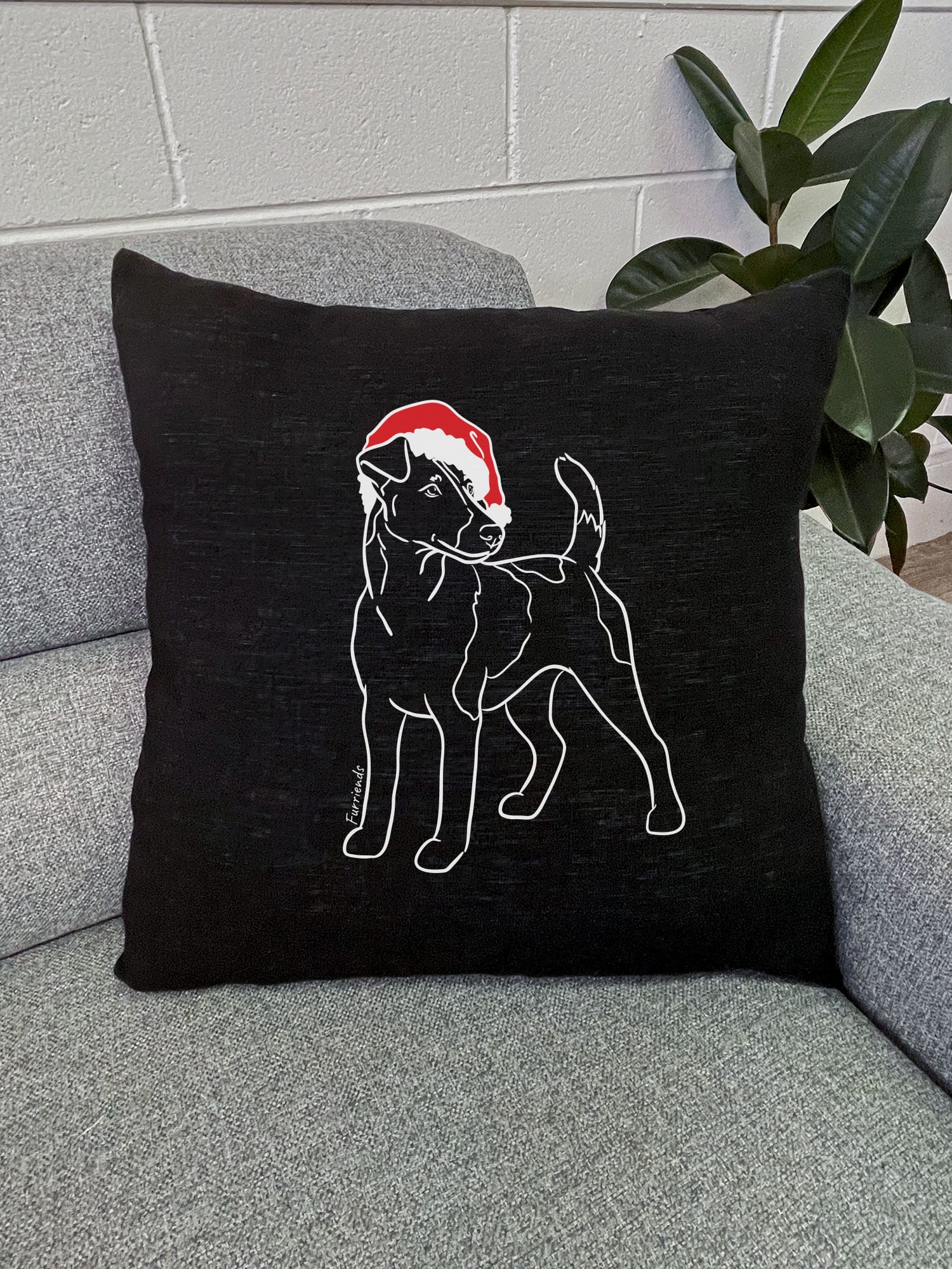 Fox Terrier Christmas Edition Linen Cushion Cover