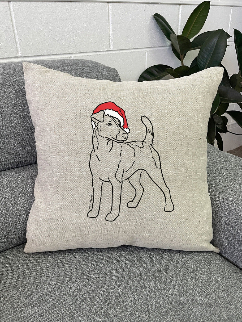 Fox Terrier Christmas Edition Linen Cushion Cover