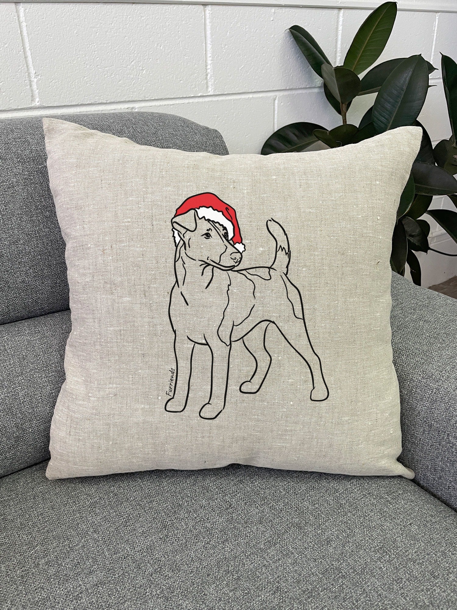 Fox Terrier Christmas Edition Linen Cushion Cover