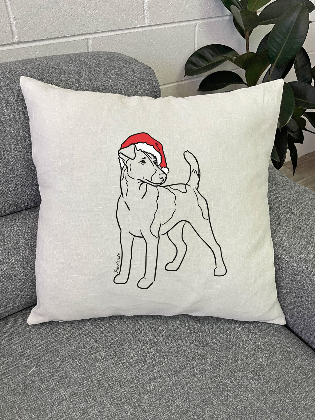 Fox Terrier Christmas Edition Linen Cushion Cover