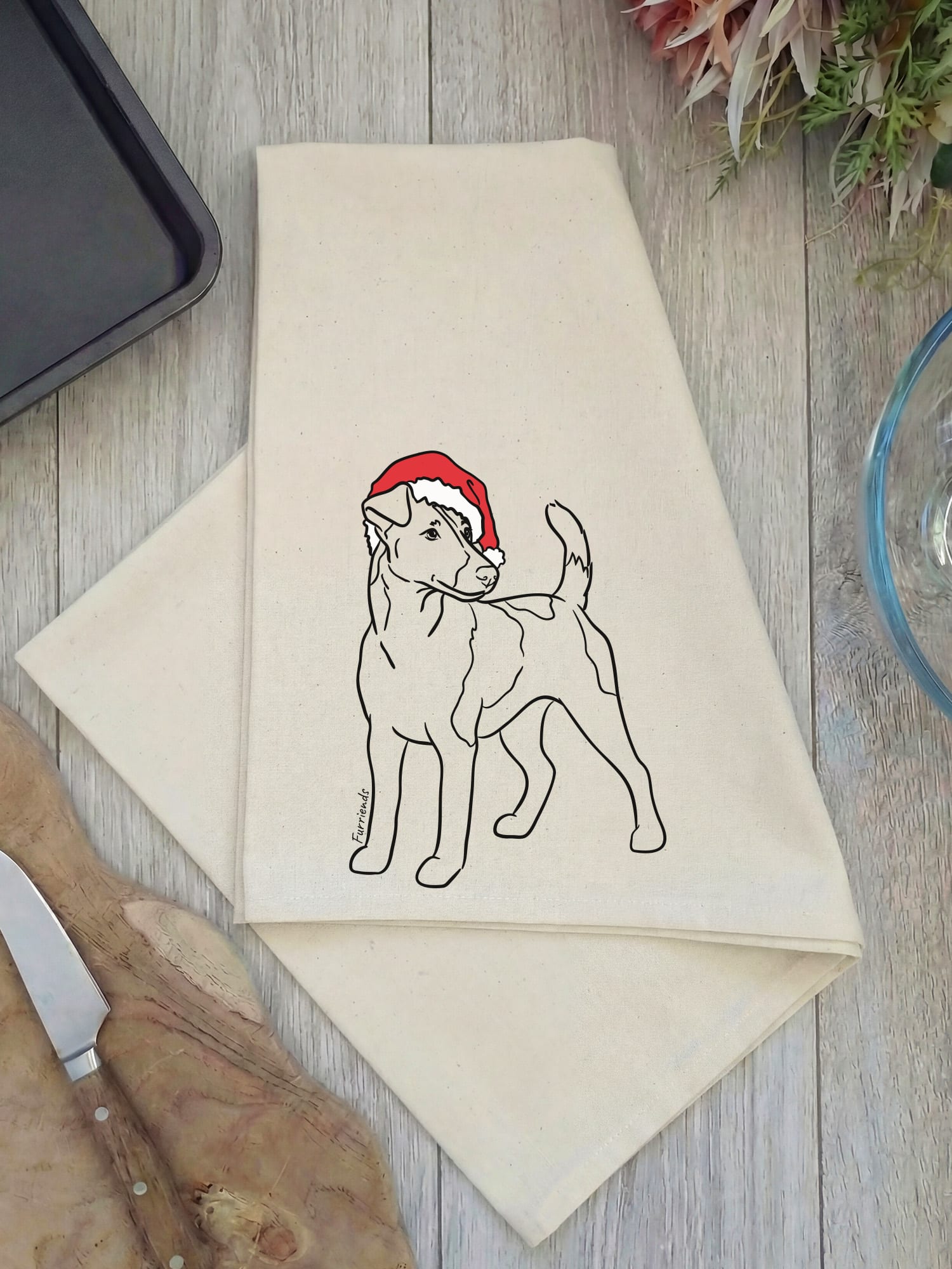 Fox Terrier Christmas Edition Tea Towel