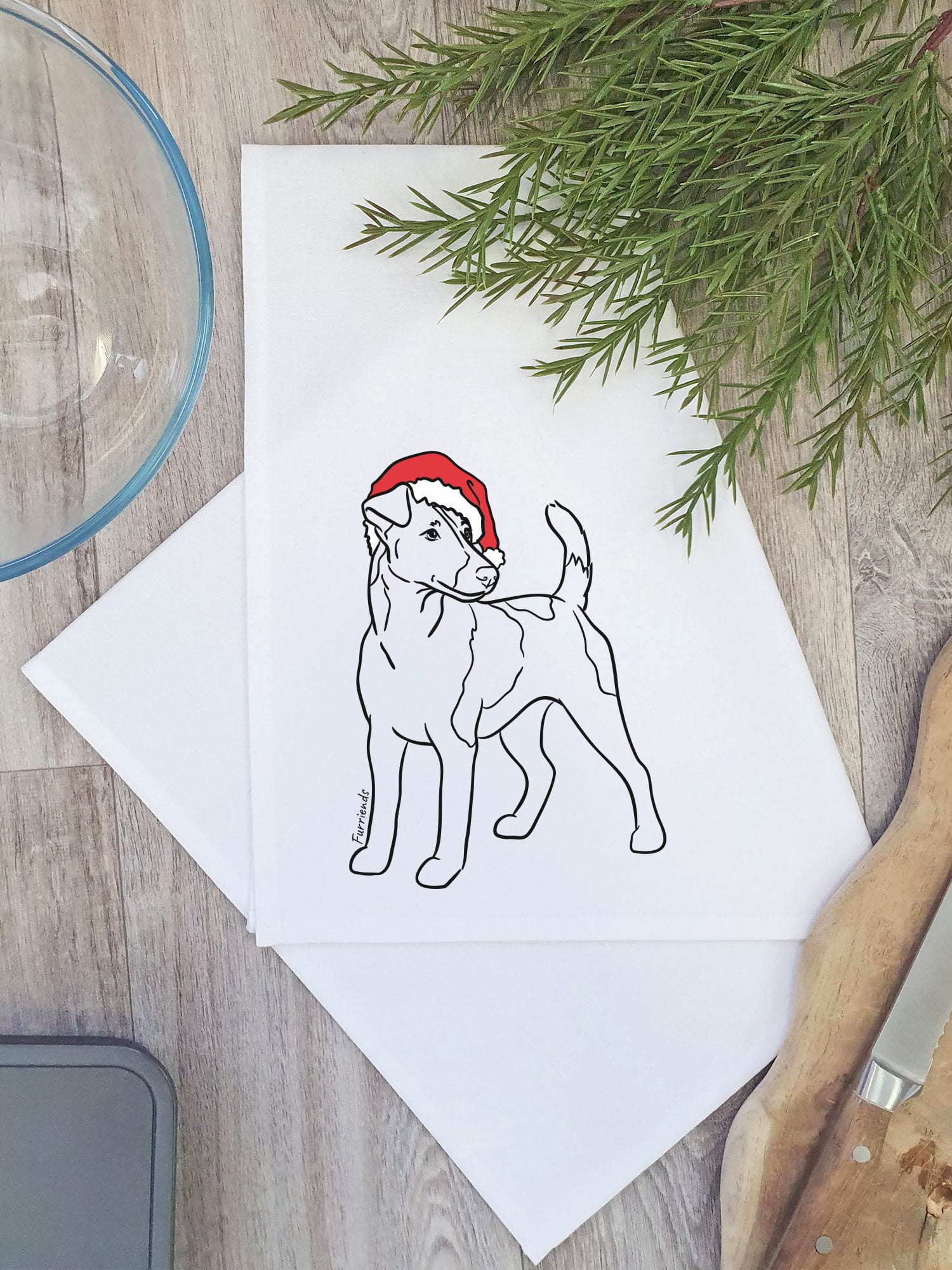 Fox Terrier Christmas Edition Tea Towel