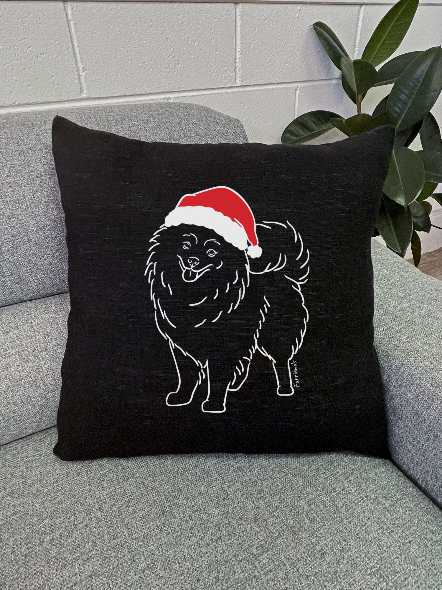 Pomeranian Christmas Edition Linen Cushion Cover