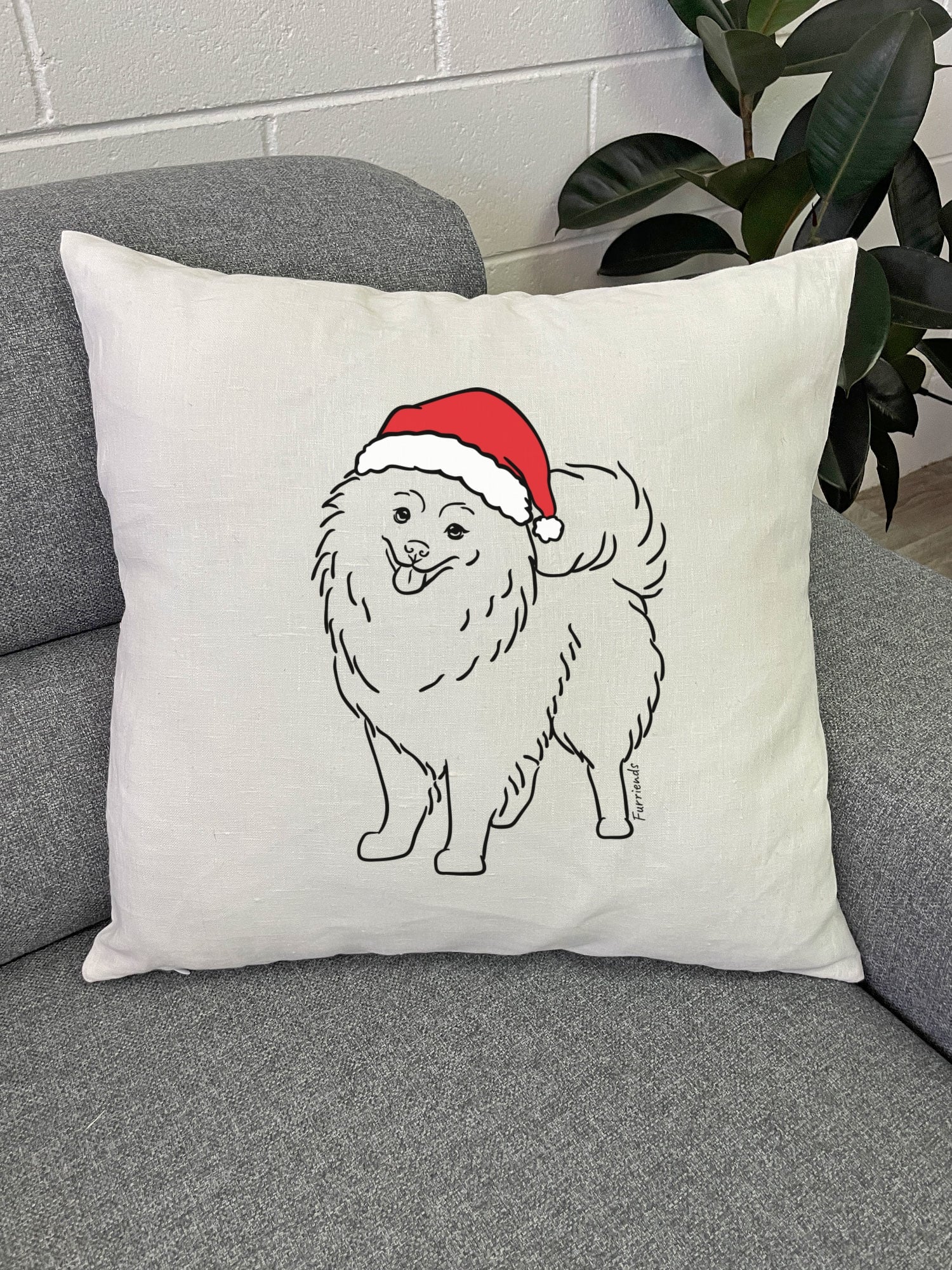 Pomeranian Christmas Edition Linen Cushion Cover