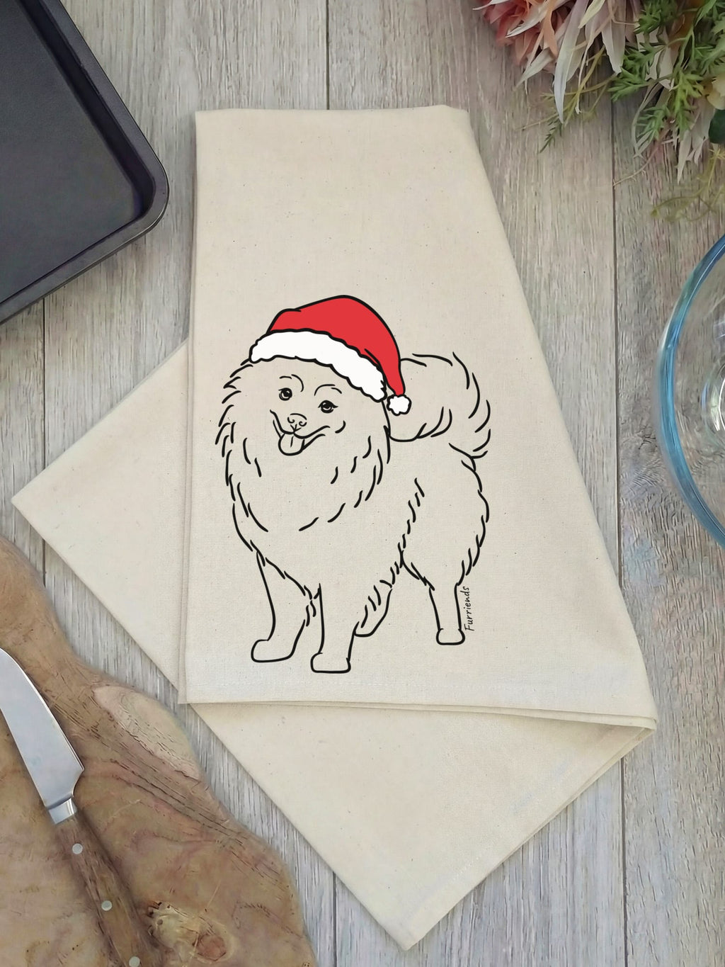 Pomeranian Christmas Edition Tea Towel
