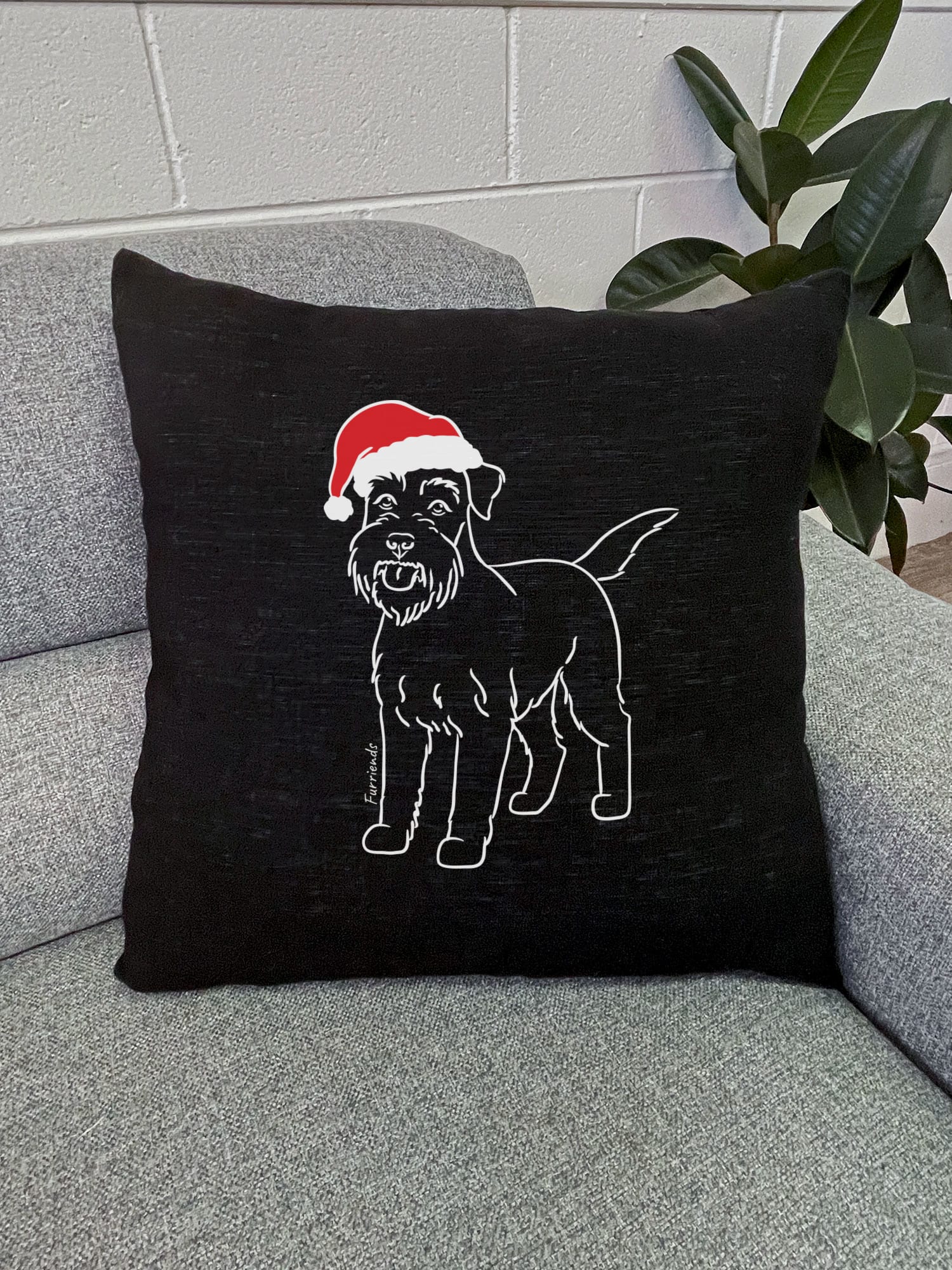 Schnauzer Christmas Edition Linen Cushion Cover