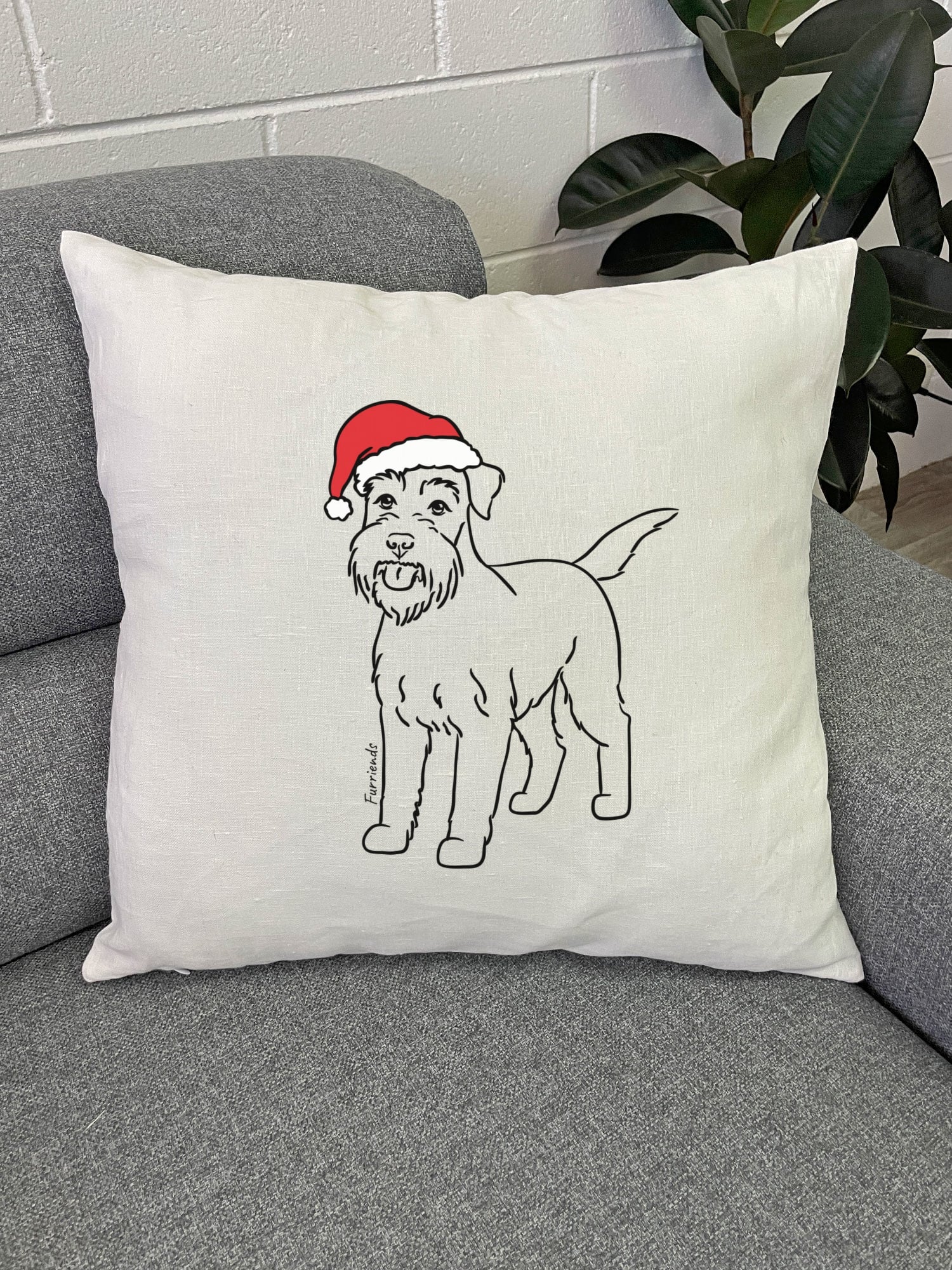 Schnauzer Christmas Edition Linen Cushion Cover