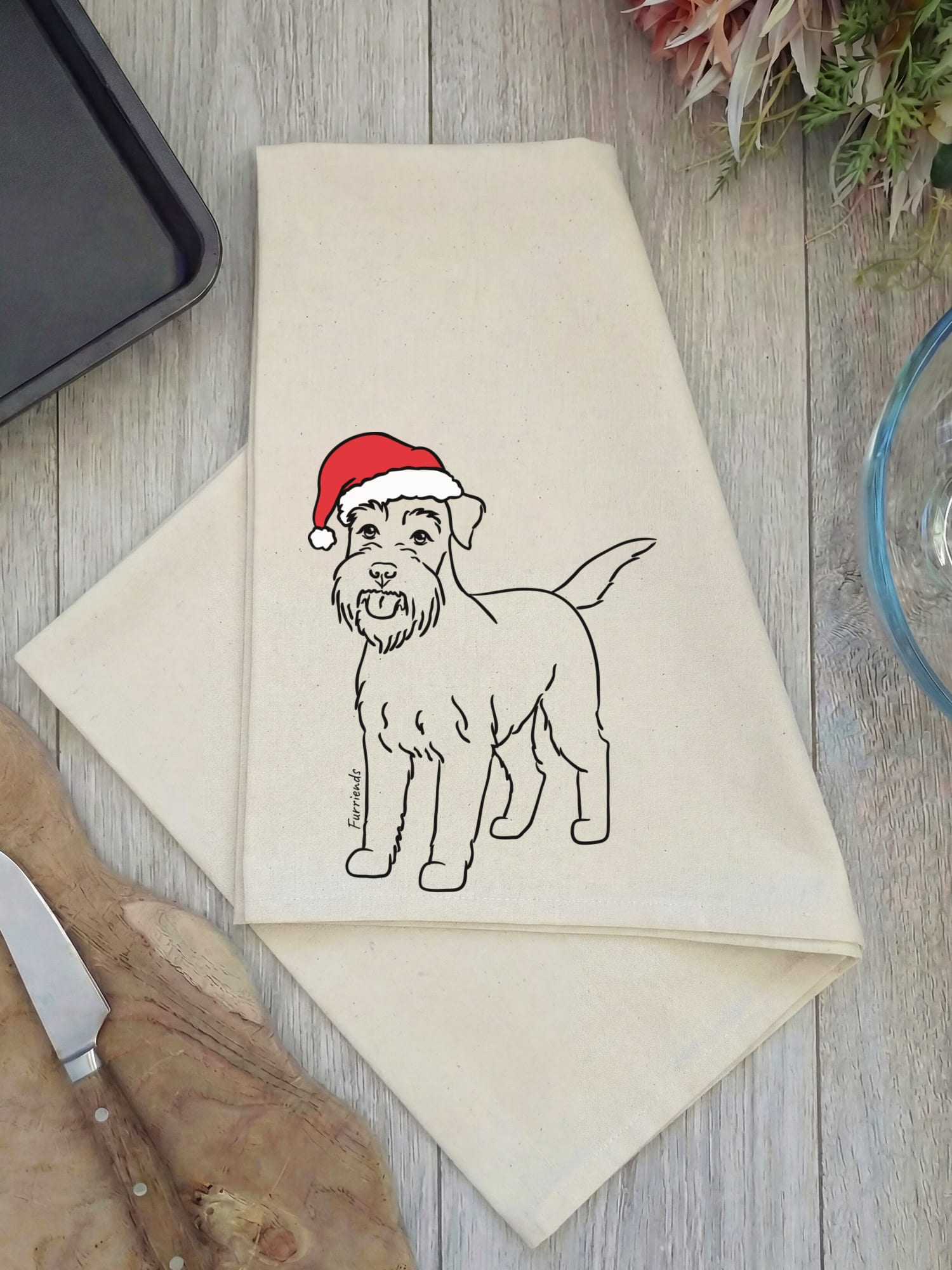 Schnauzer Christmas Edition Tea Towel