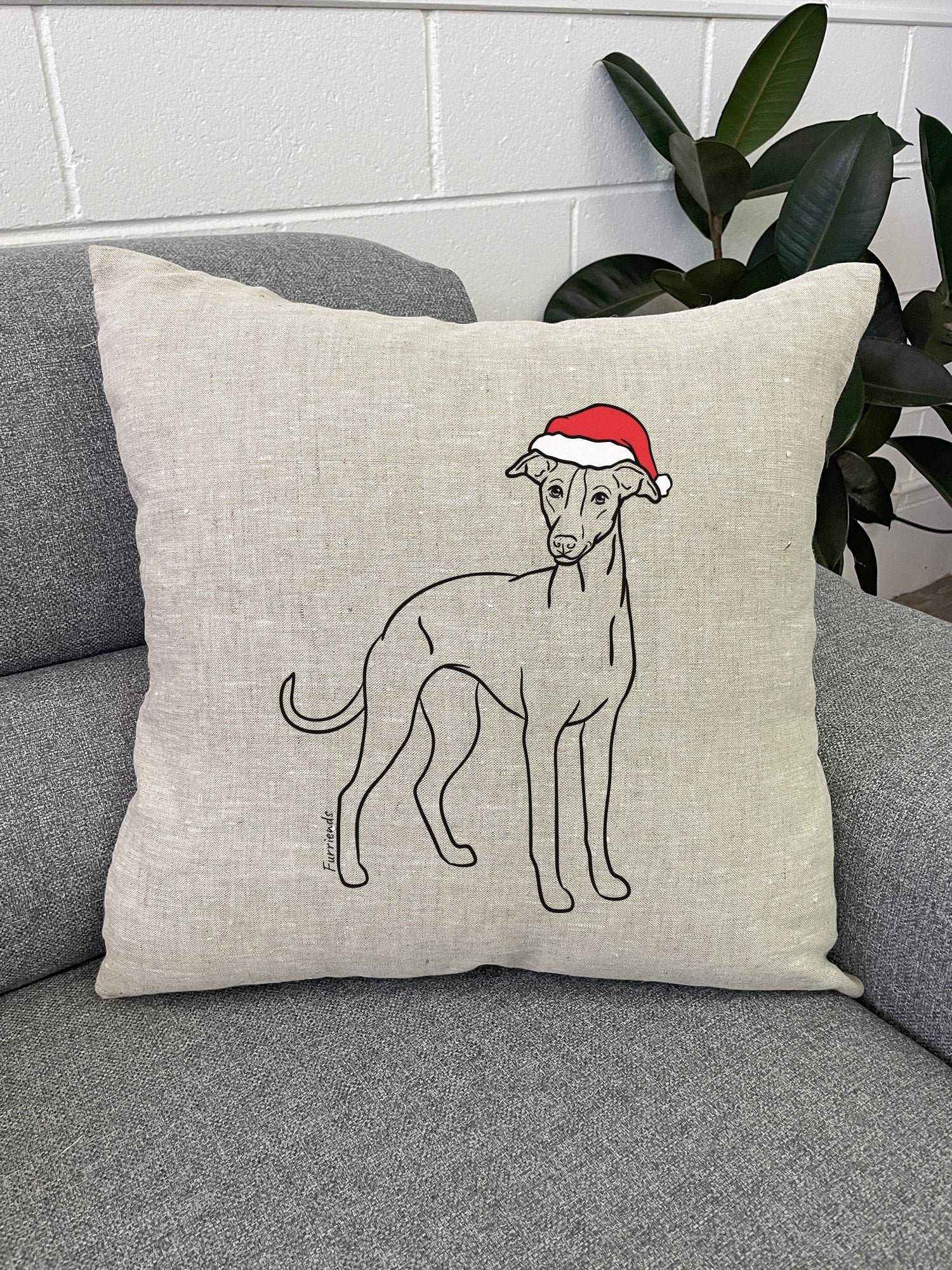 Whippet Christmas Edition Linen Cushion Cover