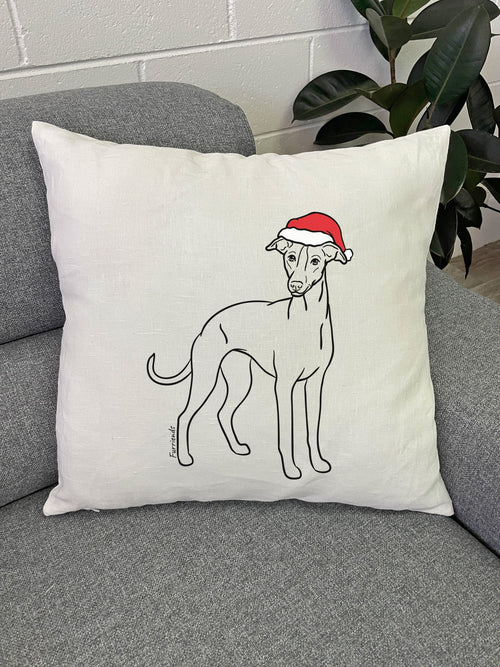 Whippet Christmas Edition Linen Cushion Cover