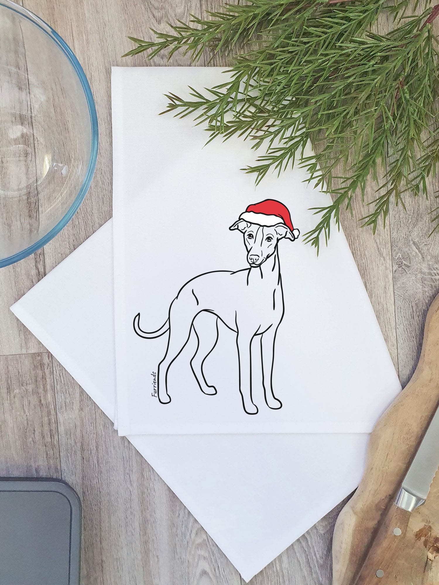 Whippet Christmas Edition Tea Towel