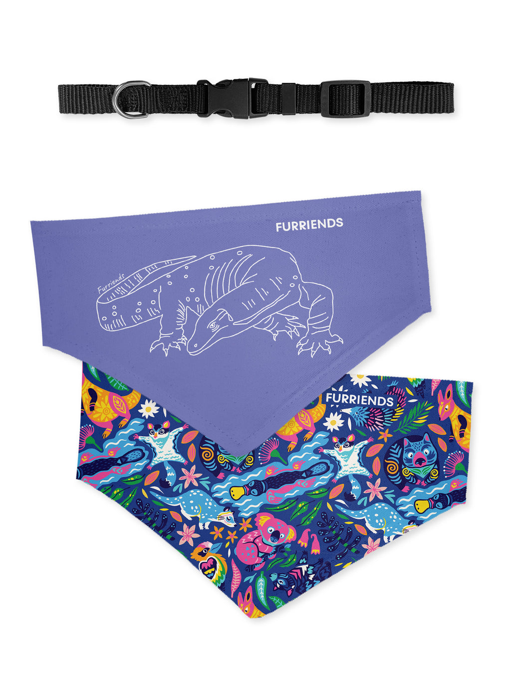 Lace Monitor Reversible Dog Bandana With Collar
