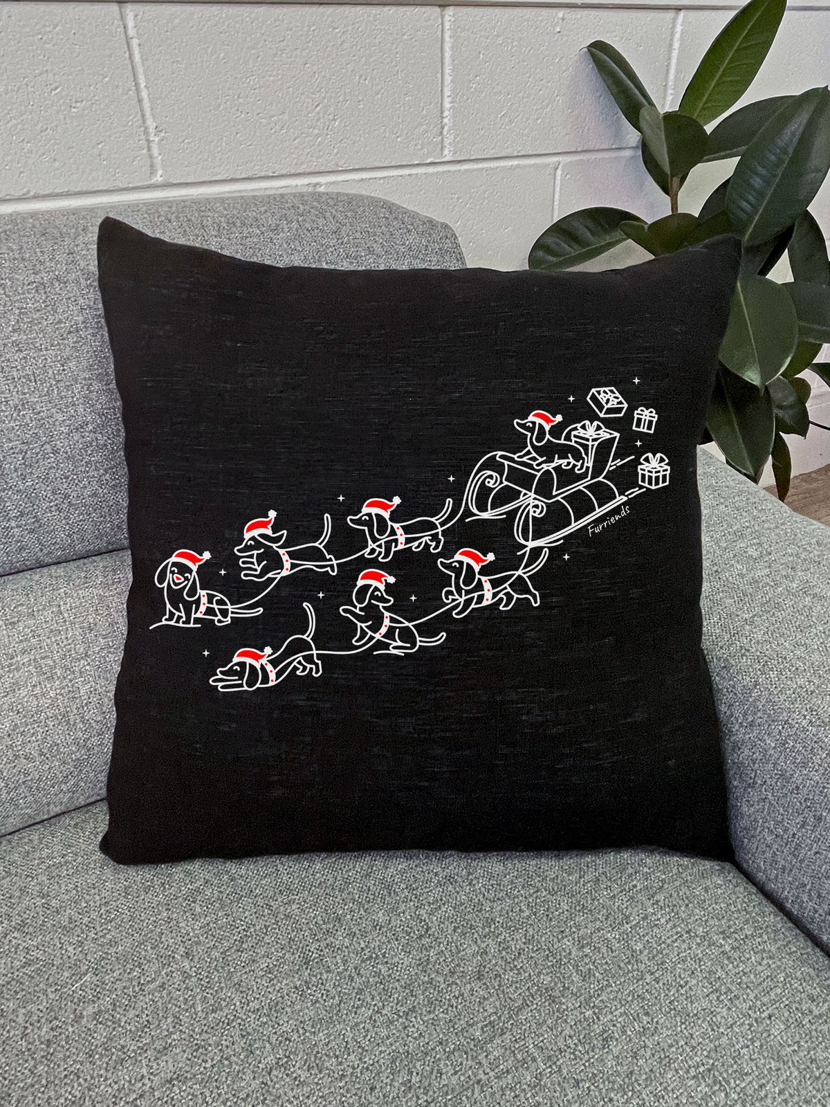 Dachshund Through The Snow Linen Cushion Cover