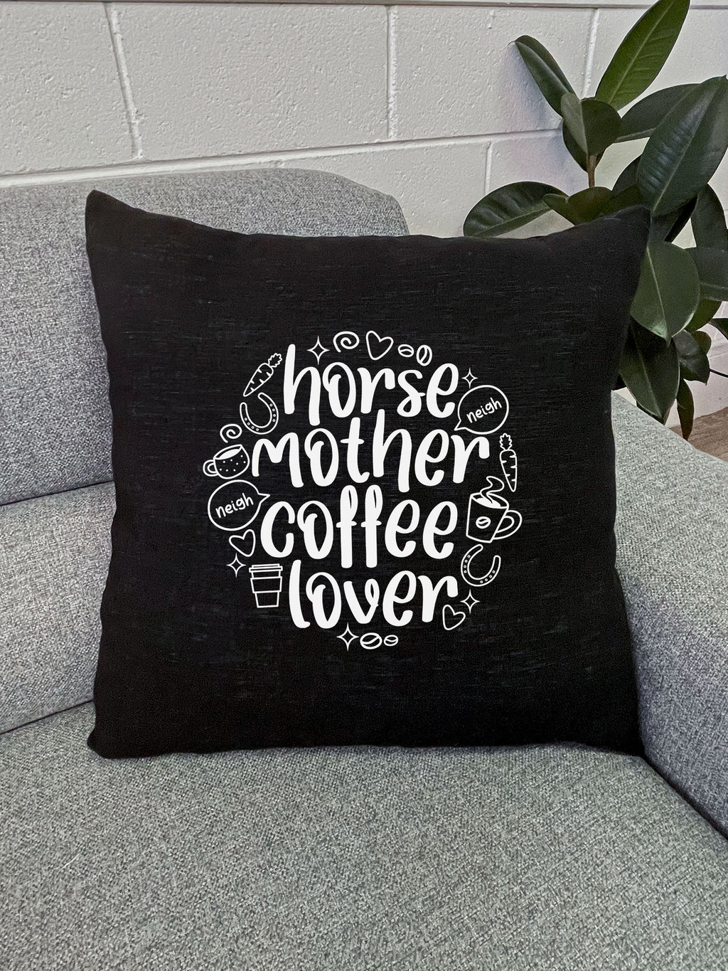 Horse Mother Coffee Lover Linen Cushion Cover