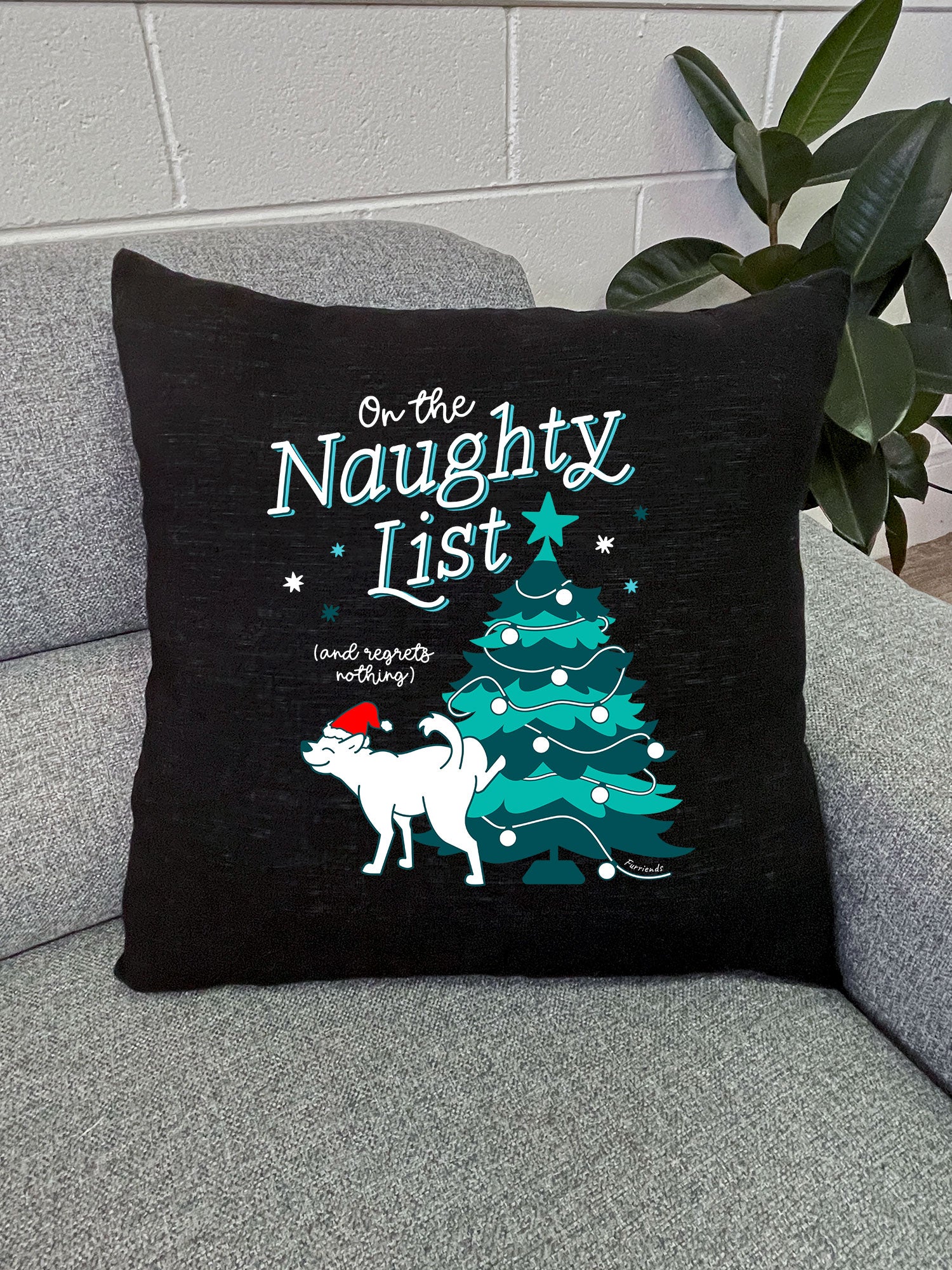 On The Naughty List - Dog Linen Cushion Cover