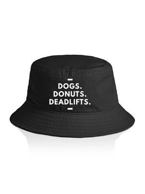 Dogs. Donuts. Deadlifts. Bucket Hat