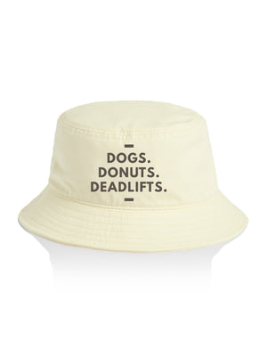 Dogs. Donuts. Deadlifts. Bucket Hat