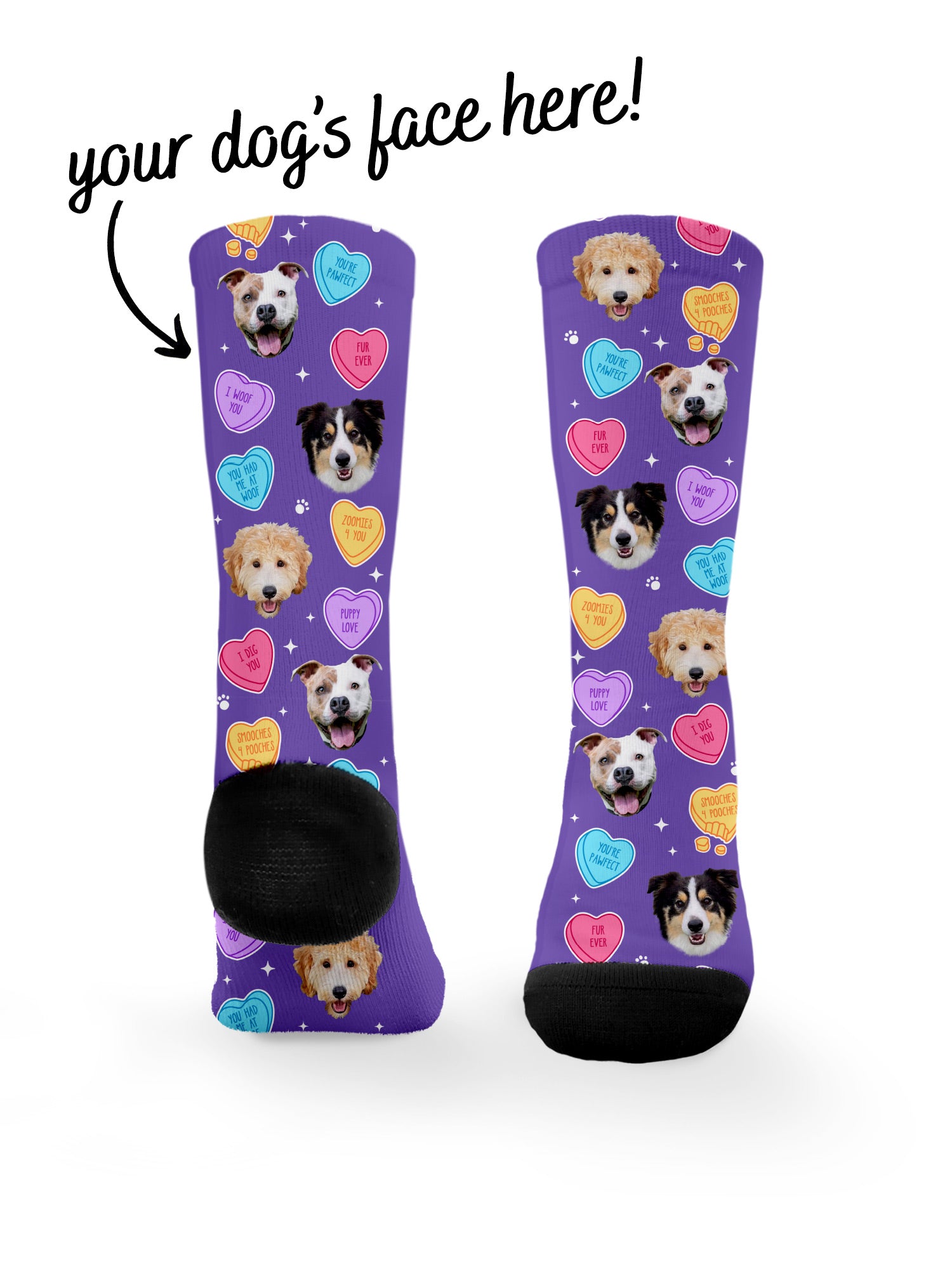 Custom Candy Hearts Pet Face Dress Socks