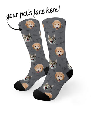 Custom Mixed Dog & Cat Face Dress Socks