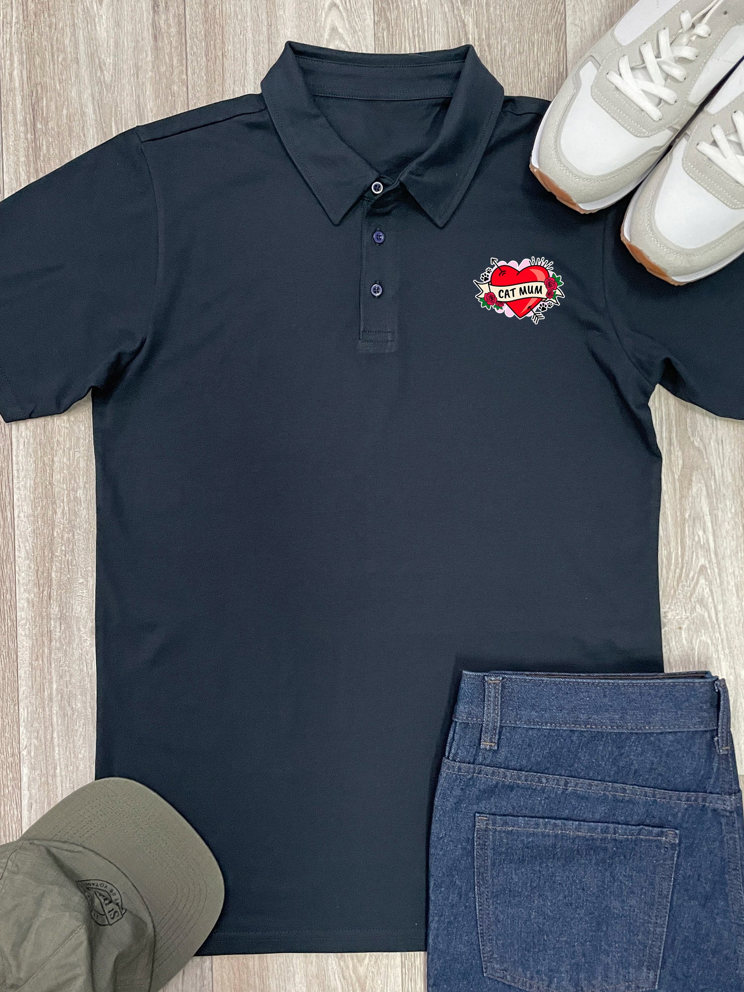Cat Mum Heart Tattoo Unisex Polo Shirt