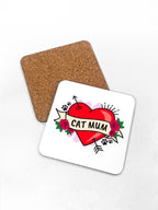 Cat Mum Heart Tattoo Coaster