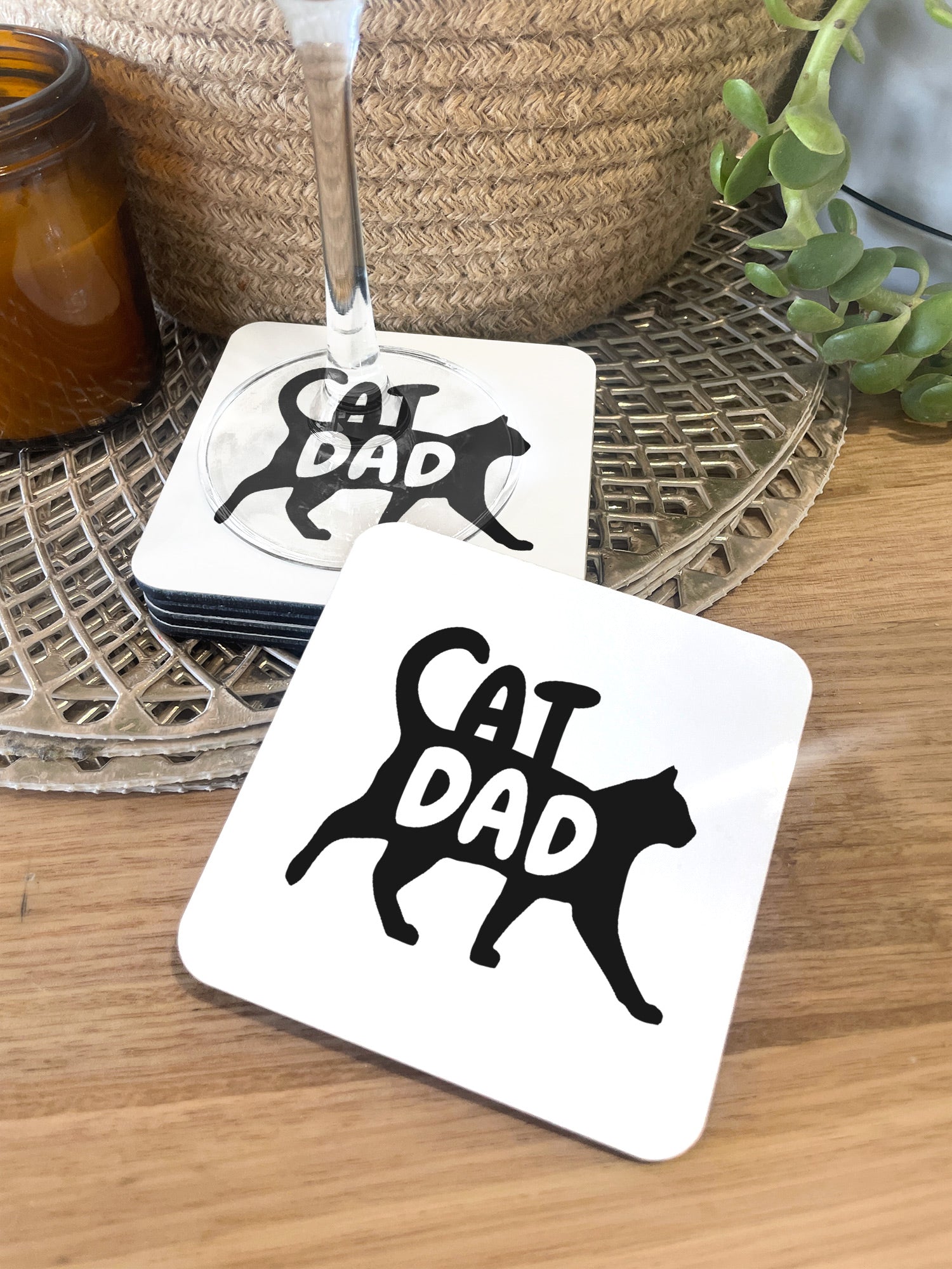 Cat Dad Silhouette Coaster